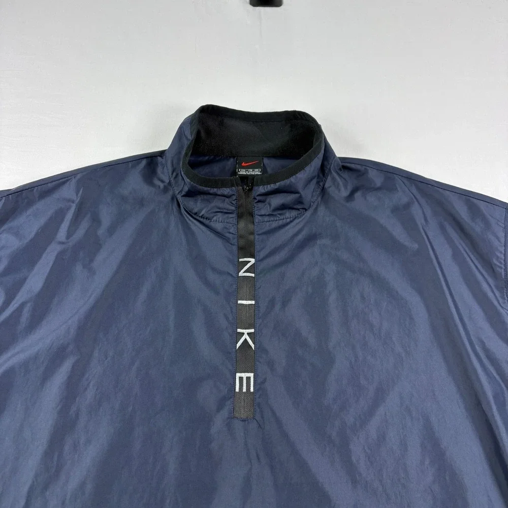 Vintage 90s Nike Jacket Mens 2XL Blue 1/4 Zip Windbreaker Pullover Spell Out